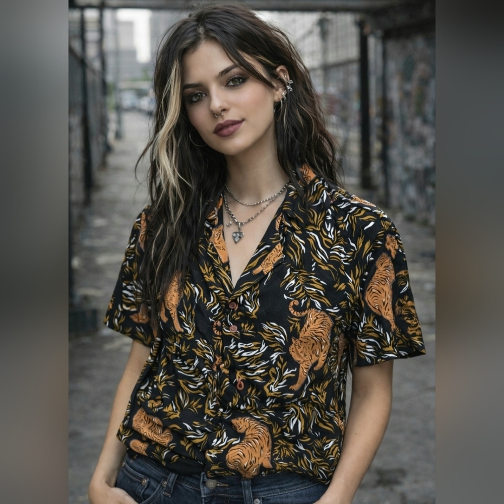 Smyth Jungle Tiger AOP Shirt Button-up Unisex Adult S Men's XS S or Women's M L